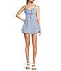 B. Darlin Bow Printed V-Neck Sleeveless Tie Shoulder Romper, Color:Periwinkle/White - Image 1