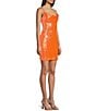 Color:Neon/Orange - Image 3 - Bungee Spaghetti Strap Cowl Neck Sequin Mesh Bodycon Dress