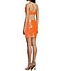 Color:Neon/Orange - Image 4 - Bungee Spaghetti Strap Cowl Neck Sequin Mesh Bodycon Dress