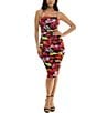 Color:Black/Red/Yellow - Image 1 - Bungee Strap Square Neck Floral Printed Mesh Bodycon Dress
