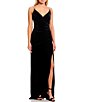 Color:Black - Image 1 - Chain Strap Velvet Long Dress