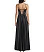 B. Darlin Charmeuse Scoop Neck Corseted Bodice Lace Up Back Ballgown, Color:Black - Image 2