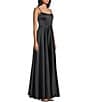 B. Darlin Charmeuse Scoop Neck Corseted Bodice Lace Up Back Ballgown, Color:Black - Image 3