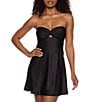 B. Darlin Charmeuse Strapless Twist Keyhole Front Skater Dress, Color:Black - Image 4