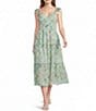 B. Darlin Chiffon Floral Printed Sweetheart Neck Flutter Sleeve Tiered Midi Dress - Image 1