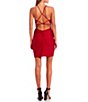 Color:Cranberry - Image 2 - V-Neck Cross Back Strap Shiny Knit Dress