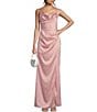 Color:Rose Blush - Image 1 - Cowl Neck Front Slit Bow Back Shirred Long Dress