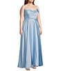 Color:Sky Blue - Image 3 - Plus Cowl Neck Lace-Up Back Front Slit Long Dress
