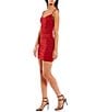Color:Red - Image 3 - Cowl Neck Ruched Glitter Dress