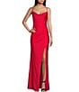 Color:Red - Image 1 - Cowl Neck Spaghetti Strap Lace Up Back Side Slit Long Dress
