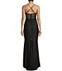 B. Darlin Cowl Neck Spaghetti Strap Rhinestone Illusion Corset Bodice Front Slit Dress, Color:Black - Image 2