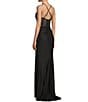 B. Darlin Cowl Neck Spaghetti Strap Rhinestone Illusion Corset Bodice Front Slit Dress, Color:Black - Image 3