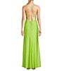 Color:Lime - Image 2 - Cowl Pleated Neck Front Slit Lace-Up Back Shiny Knit Long Dress