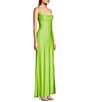 Color:Lime - Image 3 - Cowl Pleated Neck Front Slit Lace-Up Back Shiny Knit Long Dress