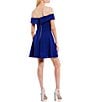 Color:Elect Blue - Image 2 - Cuff Off-The-Shoulder Scuba Crepe Skater Dress
