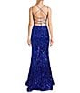 Color:Royal/Holo - Image 2 - Double Spaghetti Strap V-Neck Placement Sequin Long Dress