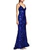 Color:Royal/Holo - Image 3 - Double Spaghetti Strap V-Neck Placement Sequin Long Dress