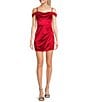 Color:Red - Image 1 - Drape Neck Off-The-Shoulder Faux Wrap Dress