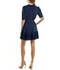 Color:Navy - Image 2 - Elbow Puff Sleeve V-Neck Button Front Detail Dress