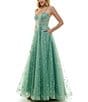 Color:Dark Sage - Image 3 - Embellished Lace Mesh Corset Ball Gown