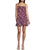 B. Darlin Floral Print Asymmetric Ruffle Dress, Color:Eggplant Multi - Image 1