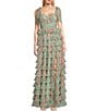 B. Darlin Floral Print Sleeveless Sweetheart Neckline Ruffle Tiered Dress, Color:Sage/Pink - Image 1