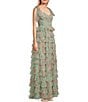B. Darlin Floral Print Sleeveless Sweetheart Neckline Ruffle Tiered Dress, Color:Sage/Pink - Image 3