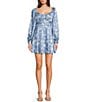B. Darlin Floral Printed Long Sleeve Tie Back Skater Dress, Color:Lt. Blue Floral/White - Image 1