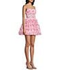 B. Darlin Floral Printed Mesh Strapless Illusion Corset Fit And Flare Ruffled Dress, Color:Light Pink/Fuchsia - Image 3