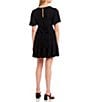 Color:Black - Image 2 - Flutter Short-Sleeve Deep V-Neck Ruffled Tier Fit-And-Flare Dress