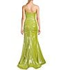 Color:Lime/Silver - Image 2 - Foil One Shoulder Double Spaghetti Strap Shirred Long Dress
