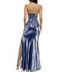 B. Darlin Foil Strapless Sweetheart Neck Front Slit Pleated Dress, Color:Cobalt/Silver - Image 2