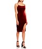 Color:Burgundy - Image 1 - Front Slit Glitter Velvet Midi Dress