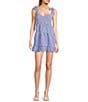 B. Darlin Gingham Print Tie Strap Sweetheart Neck Trim Detail Babydoll Dress, Color:White/Royal - Image 1
