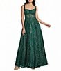 B. Darlin Glitter Accented Square Neck Illusion Bodice Long Dress - Image 1