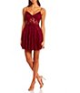 Color:Burgundy - Image 1 - Glitter Lace Corset Bodice Fit-And-Flare Party Dress