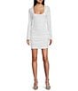 Color:Off White/Silver - Image 1 - Glitter Long Sleeve Shirred Bodycon Dress