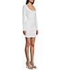 Color:Off White/Silver - Image 3 - Glitter Long Sleeve Shirred Bodycon Dress