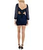 Color:Navy - Image 2 - Glitter Long Sleeve Twist Front Tie Back Bodycon Dress