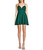 Color:Emerald - Image 1 - Glitter Pocket V-Neck Party Mini Dress