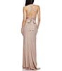 B. Darlin Glitter V-Neck Wide Strap Shirred Side Slit Lace Up Back Dress, Color:Nude/Gold - Image 2