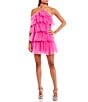 Color:Neon Fuchsia - Image 1 - Halter Neck Ruffled Tiered Tulle Dress