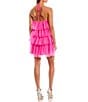 Color:Neon Fuchsia - Image 2 - Halter Neck Ruffled Tiered Tulle Dress