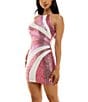 Color:White/Pink Red Rose - Image 3 - Halter Neck Strappy Back Sequin Wave Pattern Bodycon Dress