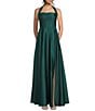 B. Darlin Halter Straight Neck Center Back Smocking Side Slit Dress - Image 1