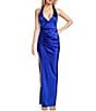Color:Sapp Blue - Image 1 - Halter Surplus Back Strap Detail Side Shirring Long Dress