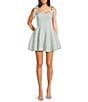 B. Darlin Jacquard Square Neck Tie-Shoulder Dress - Image 1