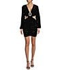 Color:Black/Gold - Image 1 - Long Puff Sleeve Sequin Side Cut-Out Dress