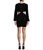 Color:Black/Gold - Image 2 - Long Puff Sleeve Sequin Side Cut-Out Dress