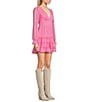 Color:Dark Pink - Image 3 - Long Sleeve Ruffle Tiered A-Line Dress